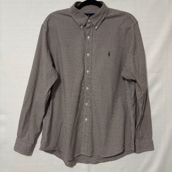 Ralph Lauren Men’s XL Stretch Twill Gingham Shirt Brown White L/S Button-Down - Picture 2 of 6
